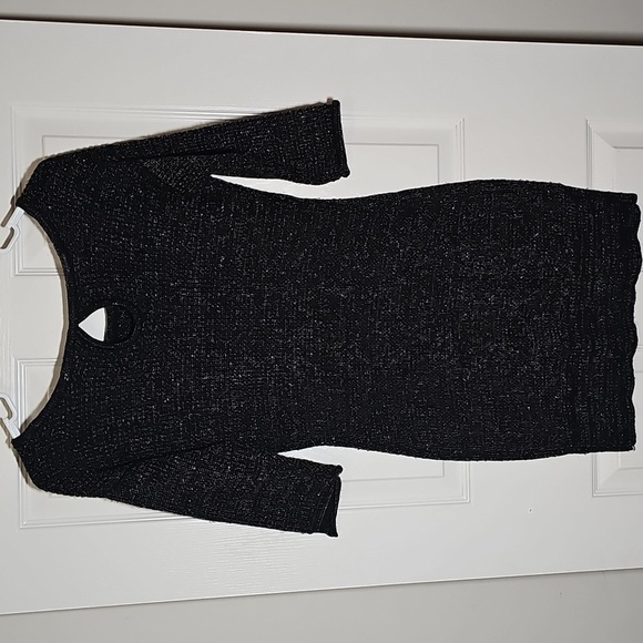 TAKE OUT Sweater Bodycon Mini Dress Black Silver Sparkle Knit Size S - Picture 2 of 6